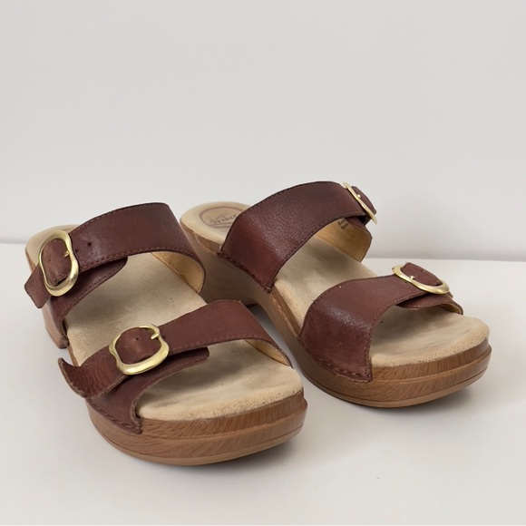 Dansko Sophie 2 Strap Brown Leather Open Toe Slide Mule Women’s US 8.5 - 9 EU 39 - Picture 4 of 6